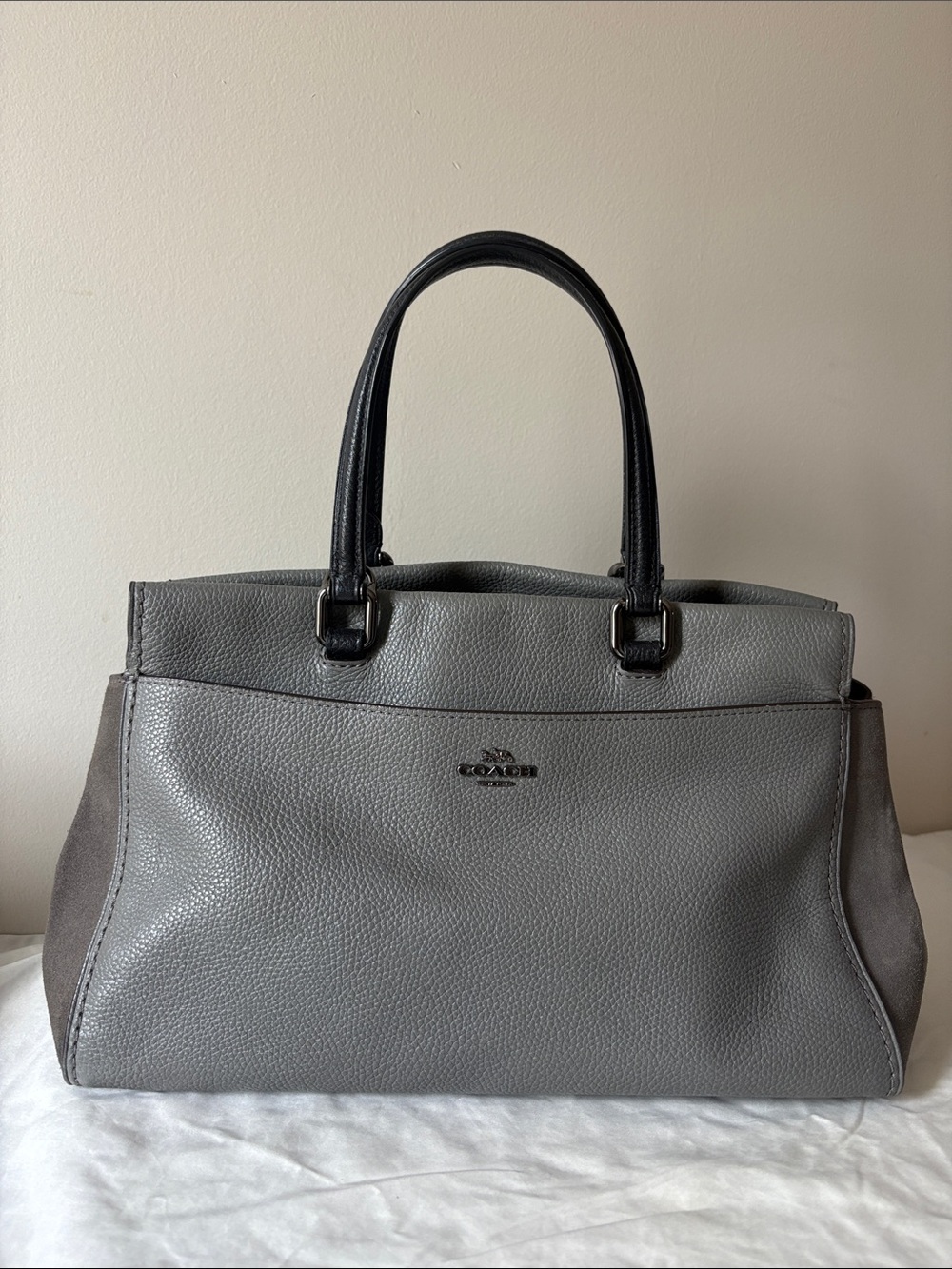 Coach Two-Tone Gray Satchel with Black Handles